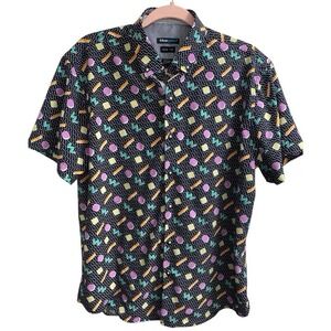 Rare Blue Gear Retro 90's Theme Men's Short Sleeve Button Down Shirt Large